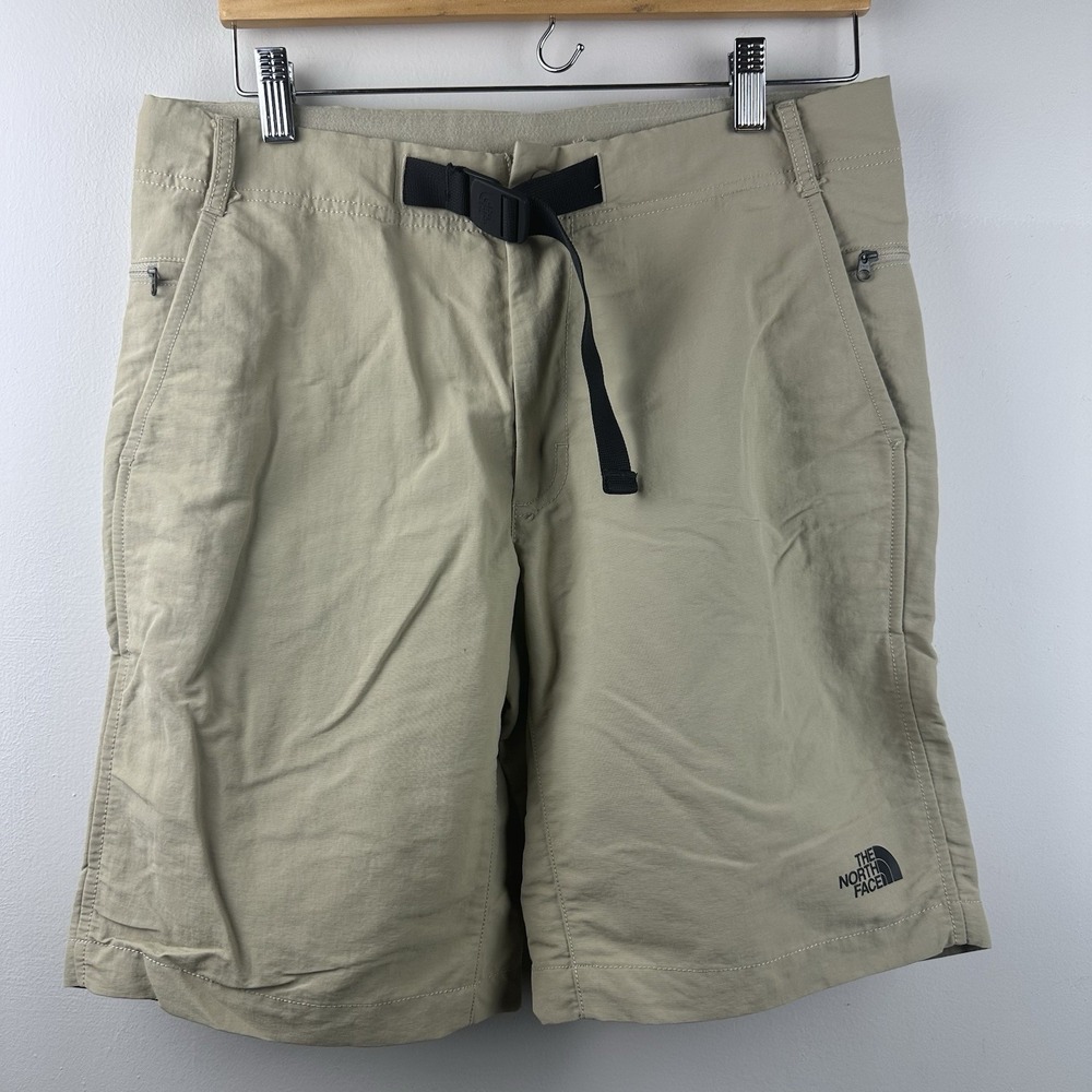 The North Face Shorts Mens Medium 32 Khaki Tan Belted Hiking Lined Elastic Waist